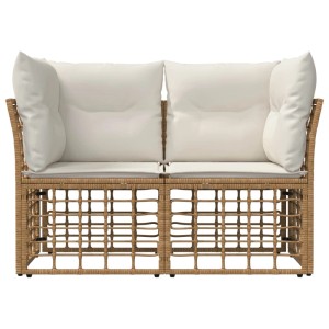 vidaXL Outdoor-Lounge Sofa aus naturfarbenem Poly-Rattan mit cremeweißen Sitz- und Rückenkissen. Modulares Gartenmöbel für Terrasse.