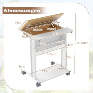 Costway Schreibtisch mit Rollen Mobiler Computertisch Laptoptisch
