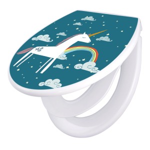 Banjado WC-Sitz Familie mit Einhorn-Motiv und Absenkautomatik. Universeller Klodeckel mit Kindersitz.