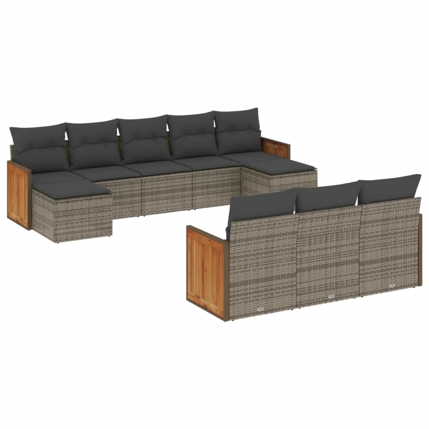 vidaXL 10-Tlg Garten-Sofagarnitur mit Kissen Grau Poly Rattan 3228097 günstig online kaufen