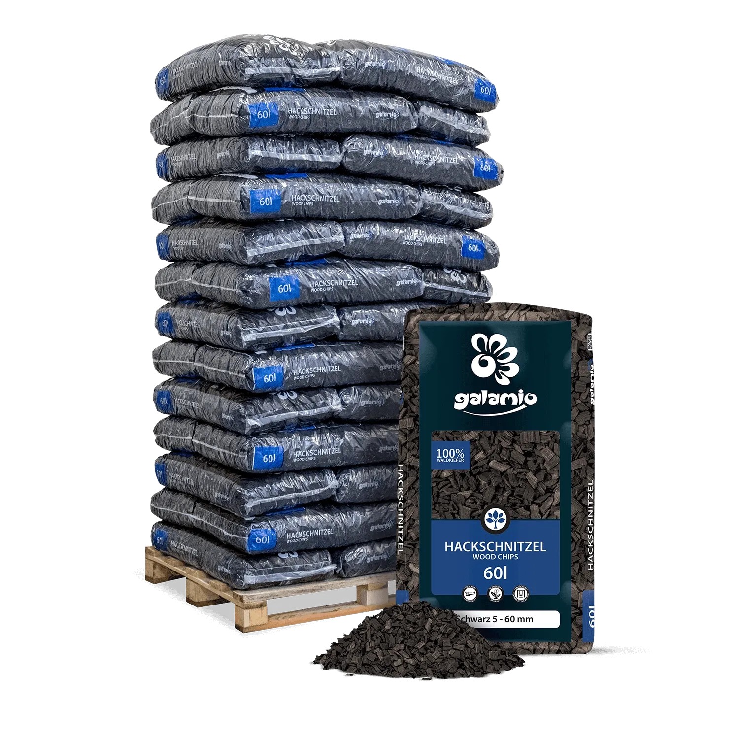 Galamio Holzhackschnitzel Schwarz 60l x 39 Sack 2340l Palette