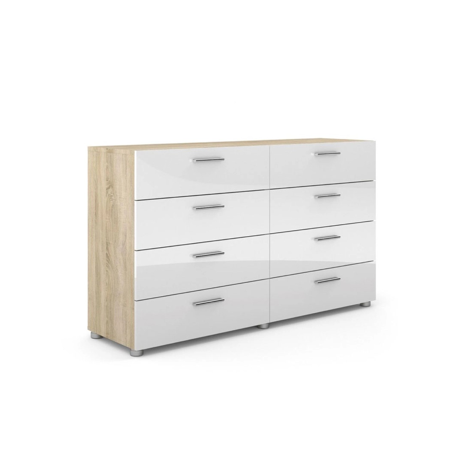 ebuy24 Petra Kommode 8 Schubladen Eiche Struktur Dekor und Weiss Hochglanz günstig online kaufen