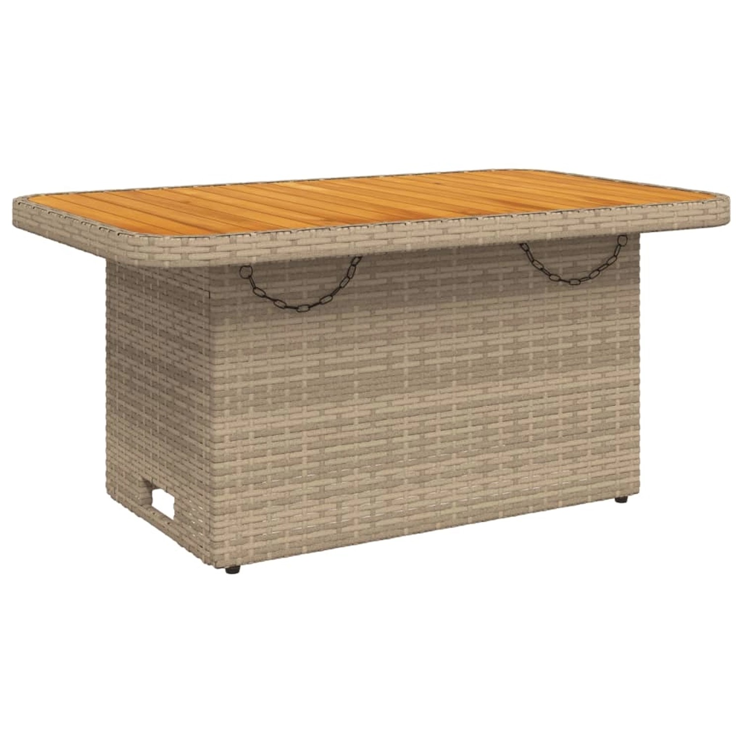Beiger vidaXL Gartentisch aus Polyrattan mit Akazienholzplatte, Teil der 4-tlg. Garten-Essgruppe.