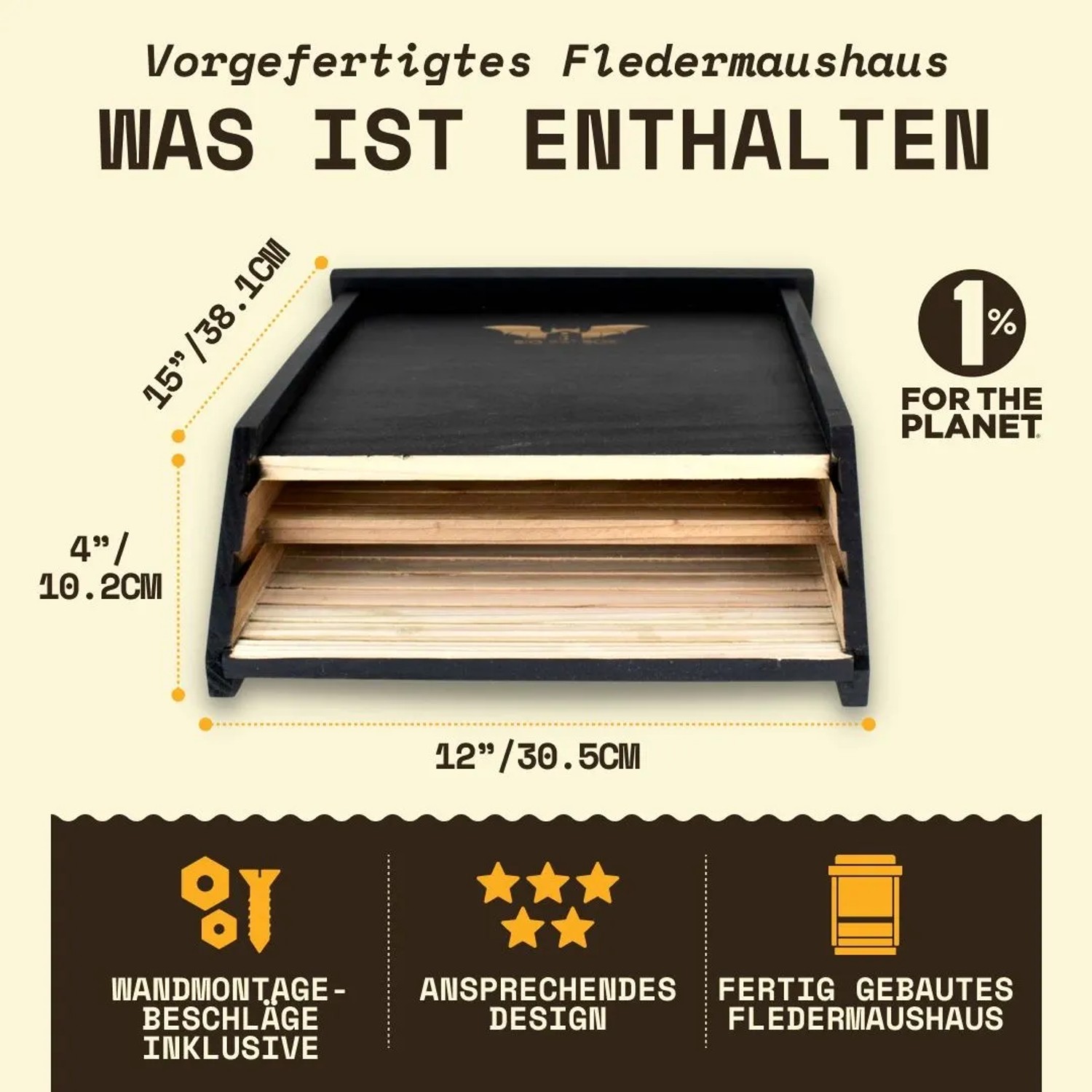 Wild Yard Fledermaushaus aus Zedernholz, 2 Kammern, Platz für 75 Fledermäuse. Mückenabwehr.