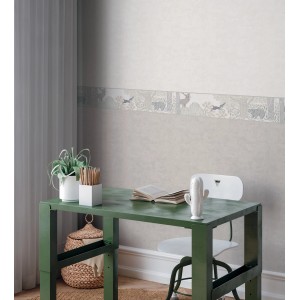 Kinderzimmer mit A.S. Creation Vlies-Bordüre Waldtiere in Braun, Creme und Weiß.