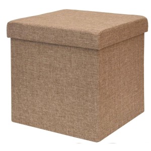 Hellbrauner DuneDesign Sitzwürfel mit Stauraum, 38x38x38 cm, faltbar.