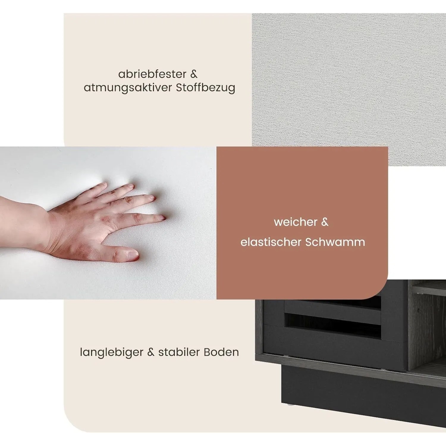 Detailaufnahme: Costway Schuhbank mit weichem Sitzkissen, atmungsaktivem Bezug und stabilem Boden.