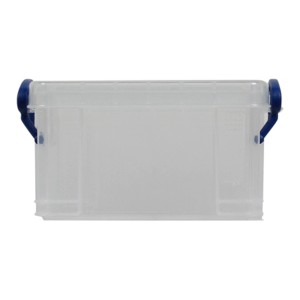 Transparente Clipbox 0,3 l mit blauen Clips zur Aufbewahrung.