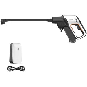 Litheli Akku-Mitteldruckreiniger mit Akku und Zubehör. Ideal für die Reinigung im Außenbereich.