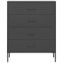 Anthrazitfarbene Stahlkommode mit 4 Schubladen und dekorativen Rillen. Moderner Wohnzimmerschrank.