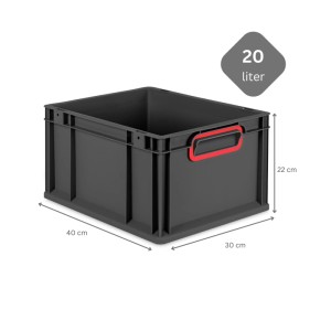 PROREGAL SparSet 5x Eurobox Nextgen Color Mit Auflagedeckel HxBxT 22x30x40cm 20 Liter Schwarz Griffe Rot Geschlossen Eurobehälter Transportbox
