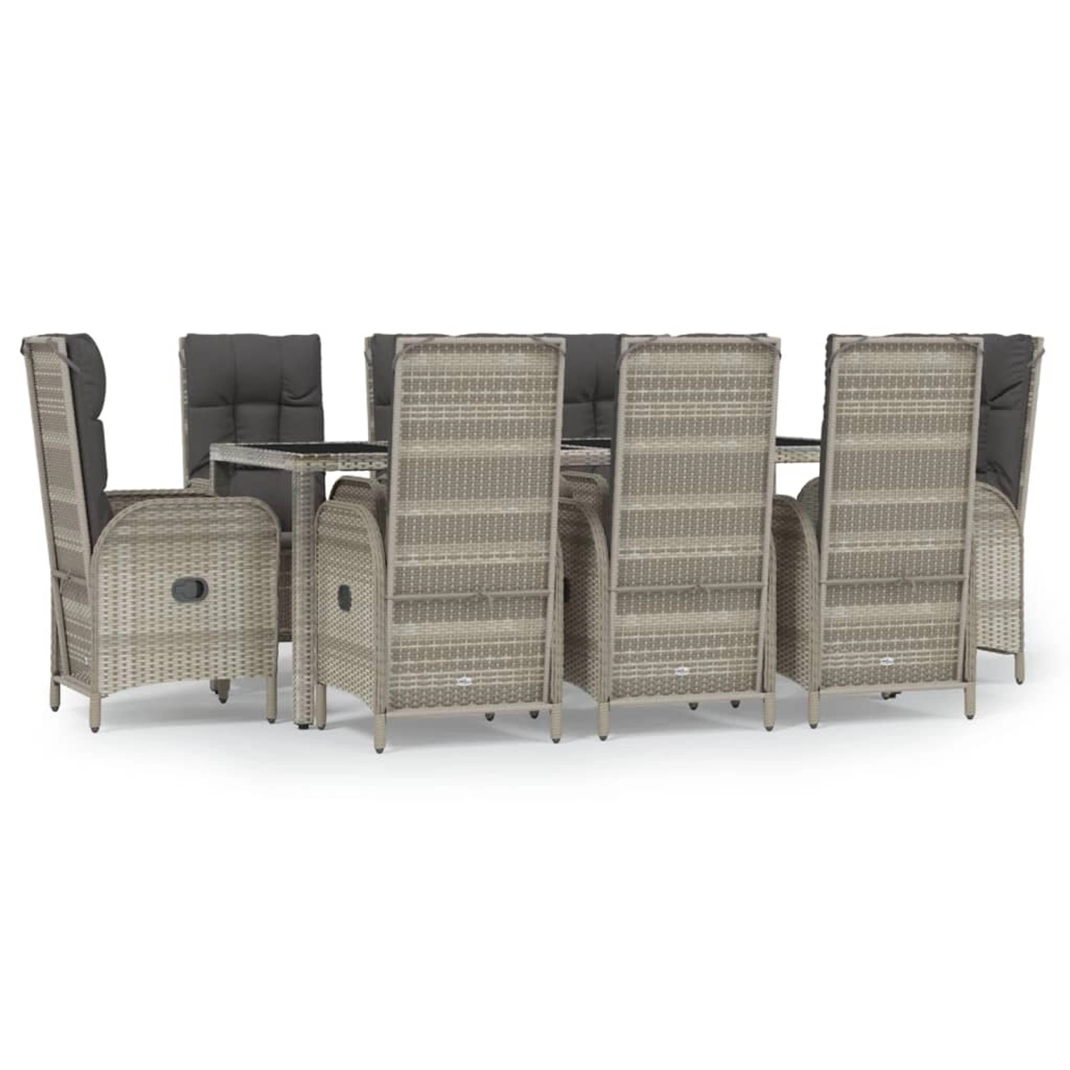 vidaXL 9-Tlg Garten-Essgruppe mit Kissen Grau Poly Rattan 3185028