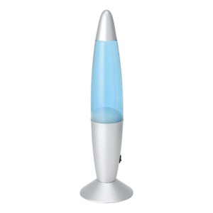 Eglo LED-Lavatischleuchte Silber/Blau. Klassische Tischlampe mit blauem Flüssigkeitsbehälter und silbernem Gehäuse.