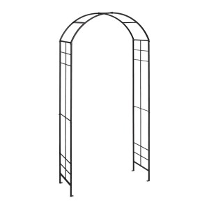 Schwarzer Relaxdays Rosenbogen aus Metall, 224x110x41 cm, für Kletterpflanzen im Garten.