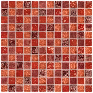 Mosaik Glas & Stein Maya Red, 30x30 cm: Rot-braune Mosaikfliesen für Küche & Bad.