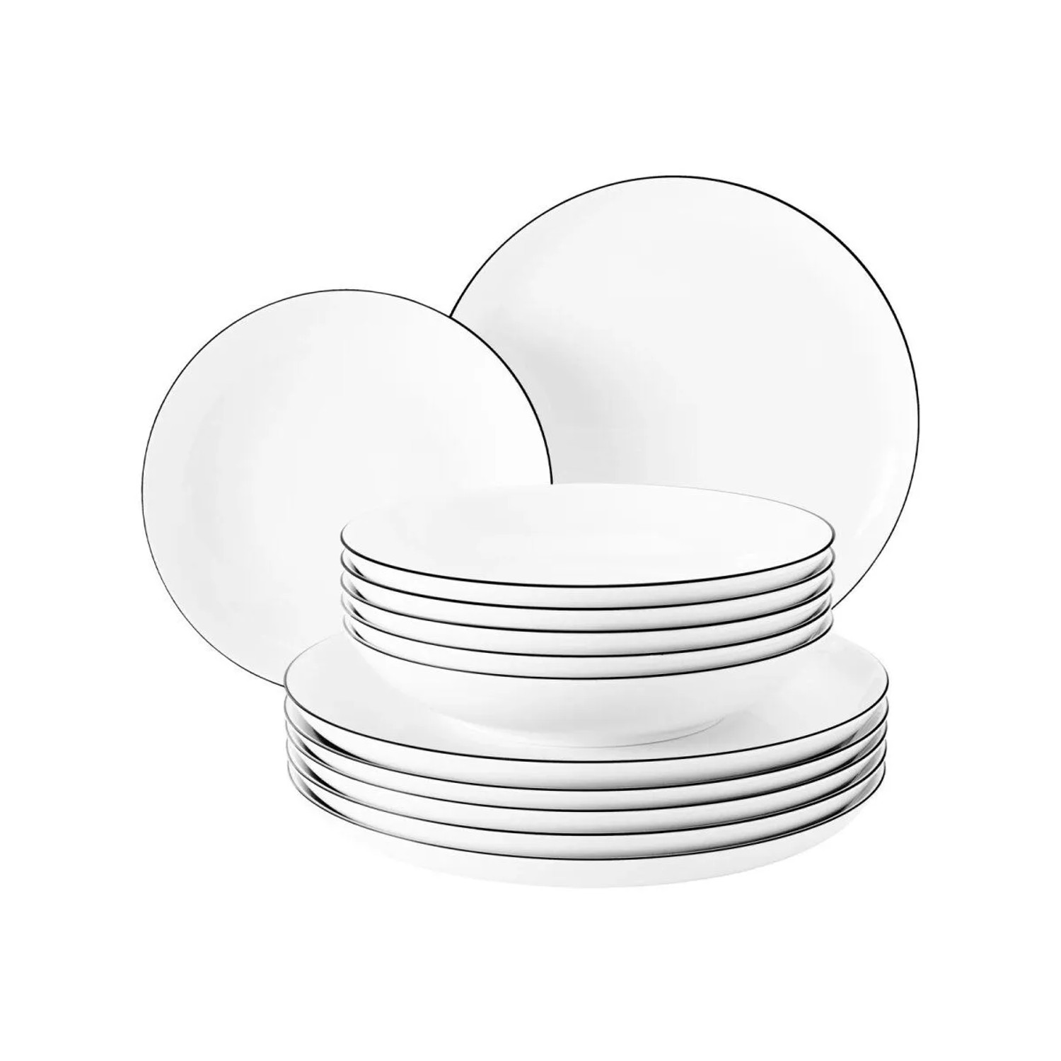 Seltmann Weiden Lido Black Line Tafelservice Rund 12-teilig