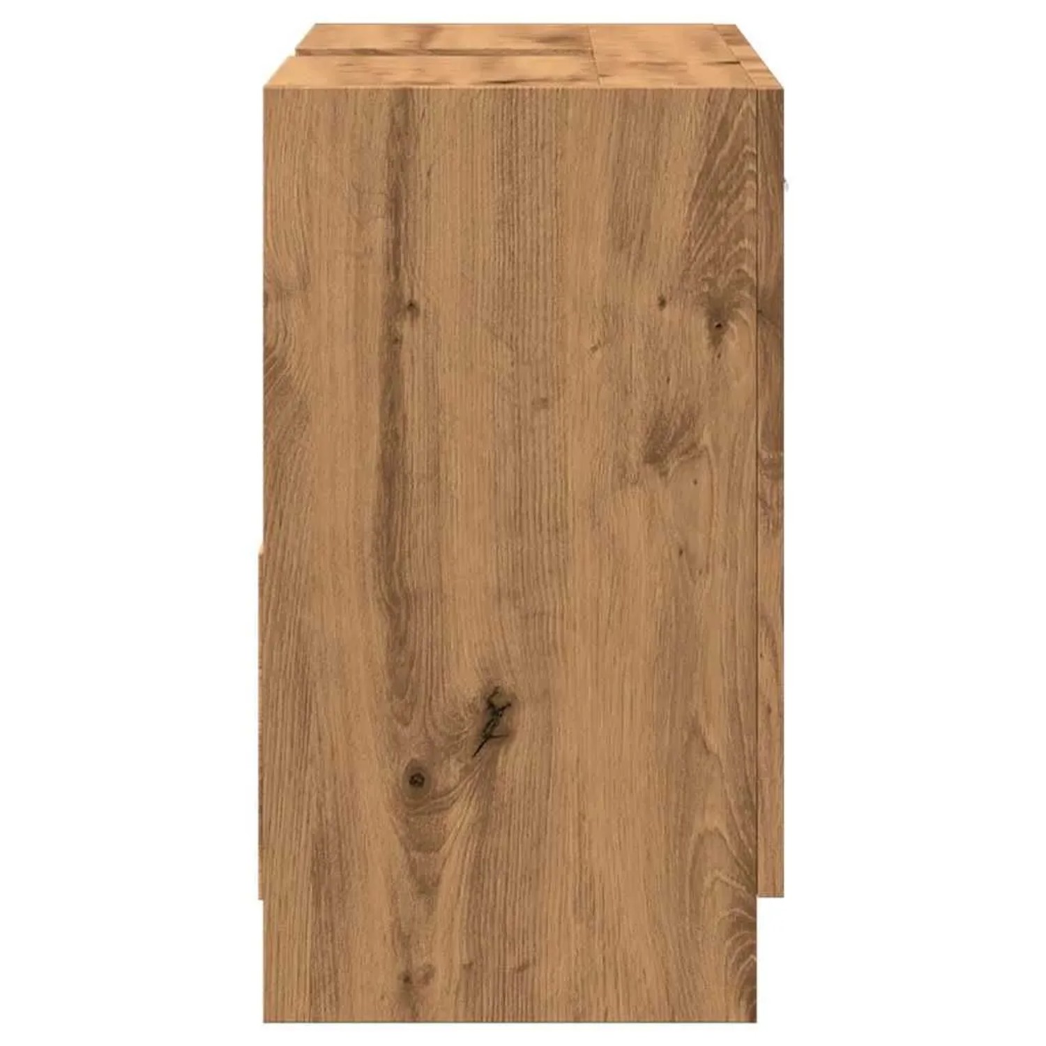 Waschbeckenschrank Artisan-Eiche, Seitenansicht. Holzwerkstoff mit Holzmaserung.
