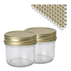 Relaxdays Einmachgläser 50er Set Glas Stahl Transparent Gold Luftdicht Twist-Off 120 ml 6 cm x 7,5 cm 0,11 kg