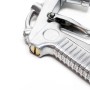 Silberne Wiltec Sandstrahlpistole mit strukturiertem Griff und Abzug. Robustes Druckluft Sandstrahlgerät aus Alu.