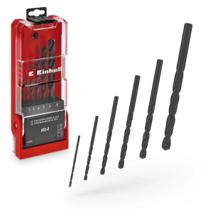 Einhell Metallbohrer-Set HSS-R, 6-teilig (2-8 mm) mit roter Kassette und Bohrern in verschiedenen Größen.