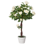 Outsunny künstlicher Rosenbaum mit weißen Blüten und grünen Blättern im weißen Topf, 90 cm hoch.