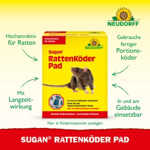 Neudorff Sugan Rattenköder Pad, 200g Packung. Effektives Rattengift zur Bekämpfung von Ratten im Innen- und Außenbereich.