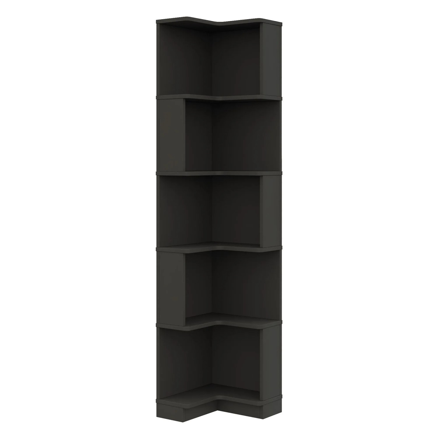 PXloue Eckbücherregal Schwarz mit LED 63 x 45 x 175 cm L Form Fünf Ablagen MDF