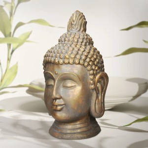 Buddha Figur Kopf, 53cm, Bronzeoptik, Polyresin, Deko für Garten und Haus.