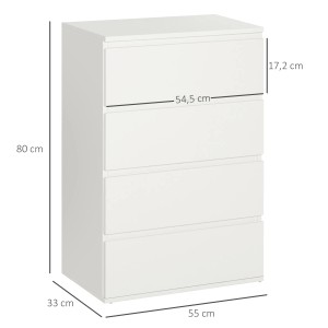 Weiße HOMCOM Kommode mit 4 Schubladen, schlichtes Design für Schlafzimmer oder Wohnzimmer.