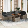 Graues 7-teiliges vidaXL Garten-Sofa-Set aus Rattan mit Tisch und Stauraum.
