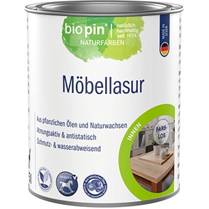 biopin Möbellasur farblos, 0,375l Dose. Holzlasur für Möbel, lösemittelfrei und atmungsaktiv.