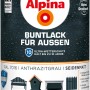 Alpina Buntlack Anthrazit seidenmatt für Außen, 750ml Dose.