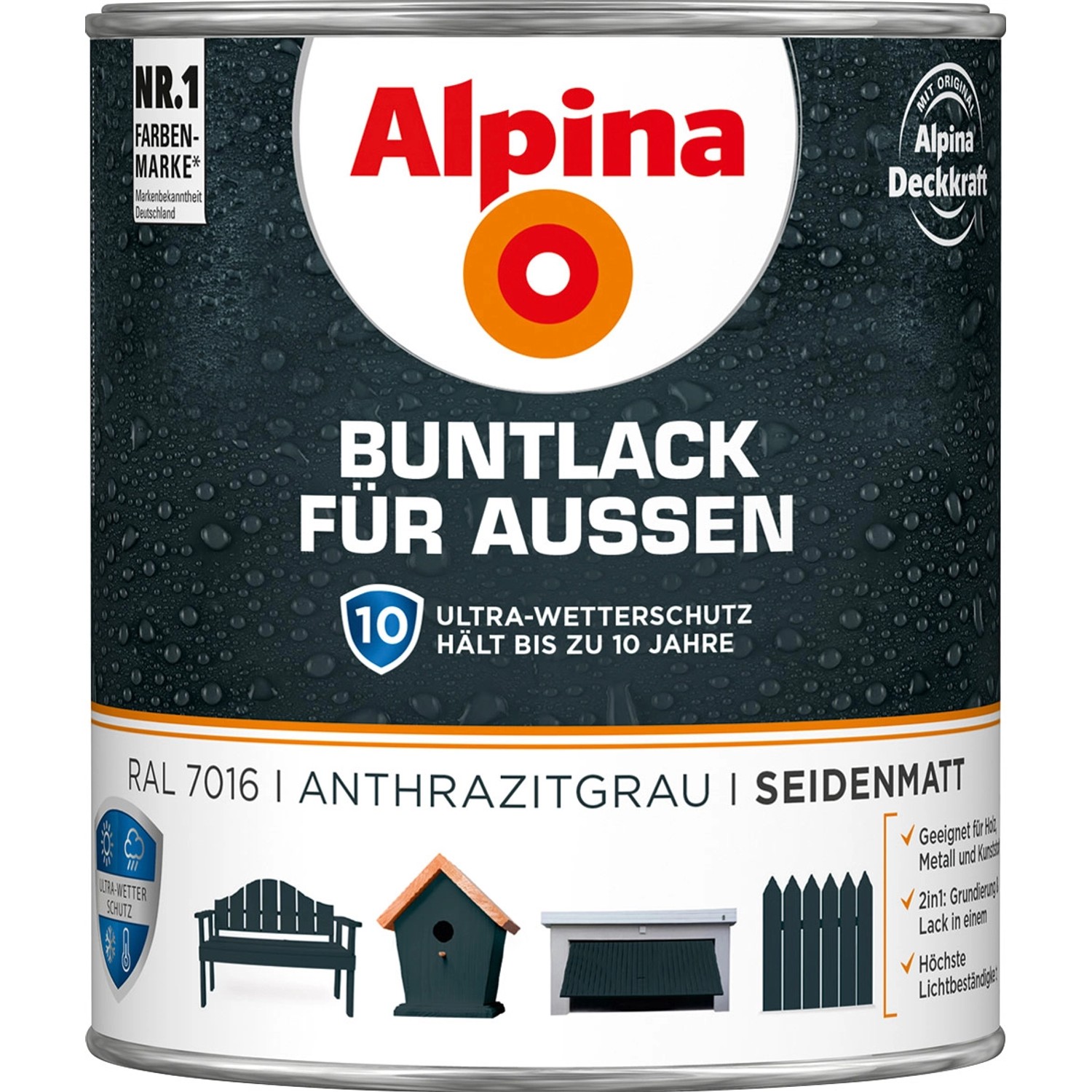 Alpina Buntlack für Aussen Anthrazit seidenmatt 750 ml