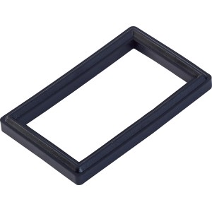 Schwarze Rahmendichtung (38x64mm) aus Kunststoff für WC-Spülrohr, Detailaufnahme.