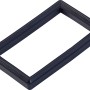 Schwarze Rahmendichtung (38x64mm) aus Kunststoff für WC-Spülrohr, Detailaufnahme.