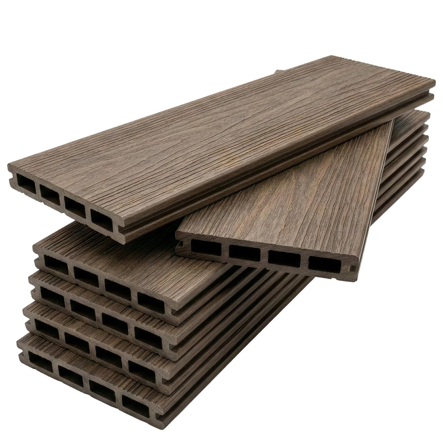 Floordirekt WPC Terrassendielen Crown 220 cm Beidseitig Nutzbar Komplettset 2 m² Braun