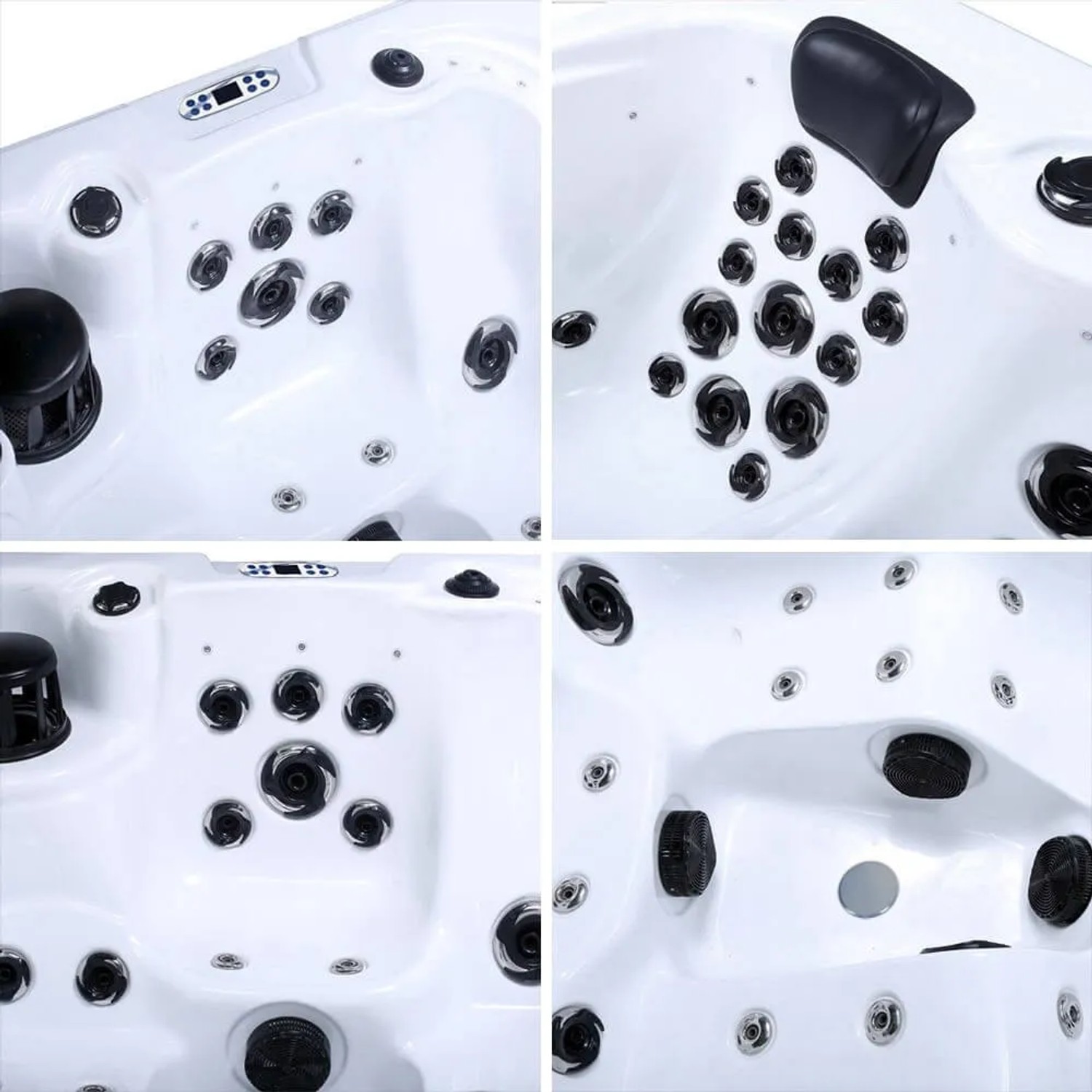 Detailansicht des Home Deluxe Outdoor Whirlpool Beach Plus mit Massagedüsen und Kopfstütze.