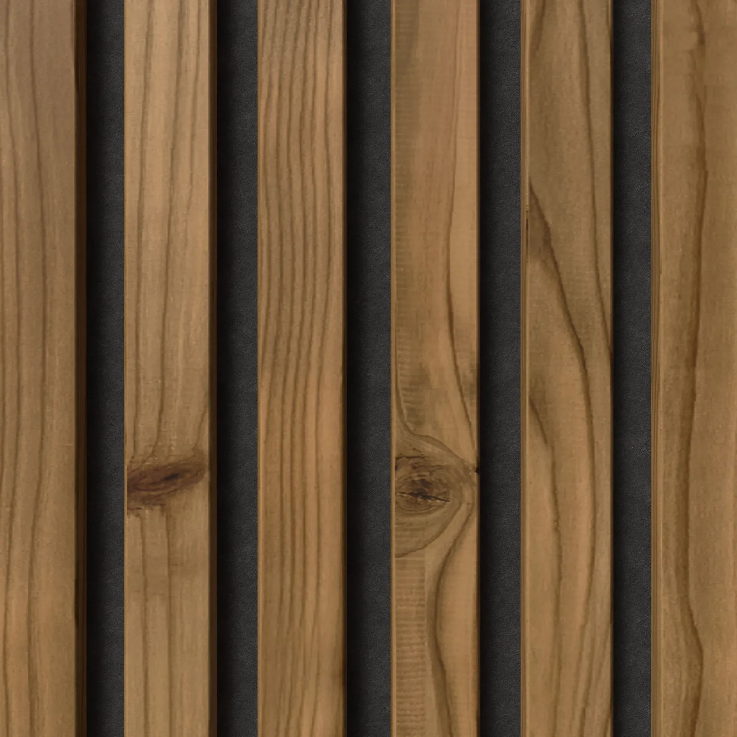 Musterpaneel Denpanels Nordic Outdoor Design mit Thermoholz und schwarzem Filz.