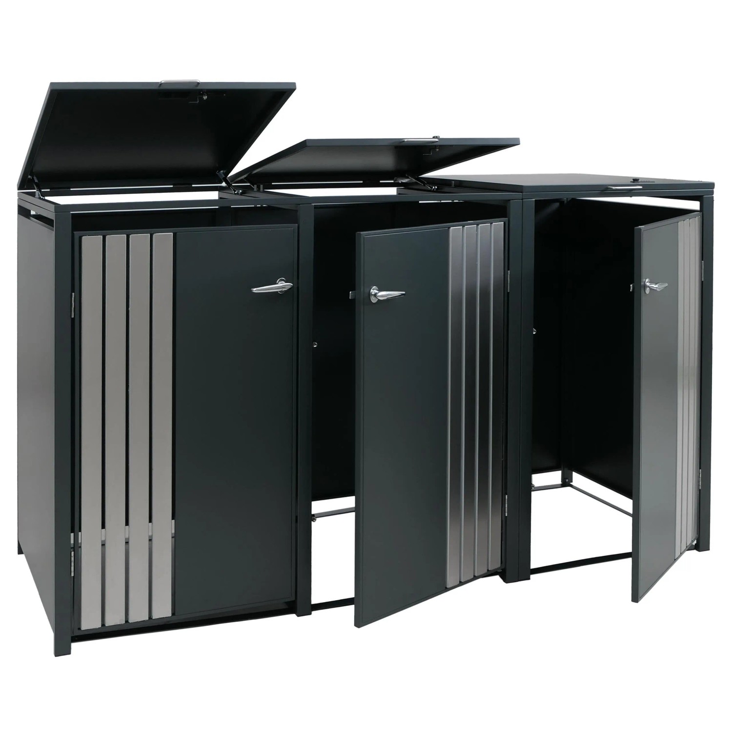 MCW 3er-Mülltonnenverkleidung O67 Anthrazit Edelstahl 122x200x84cm