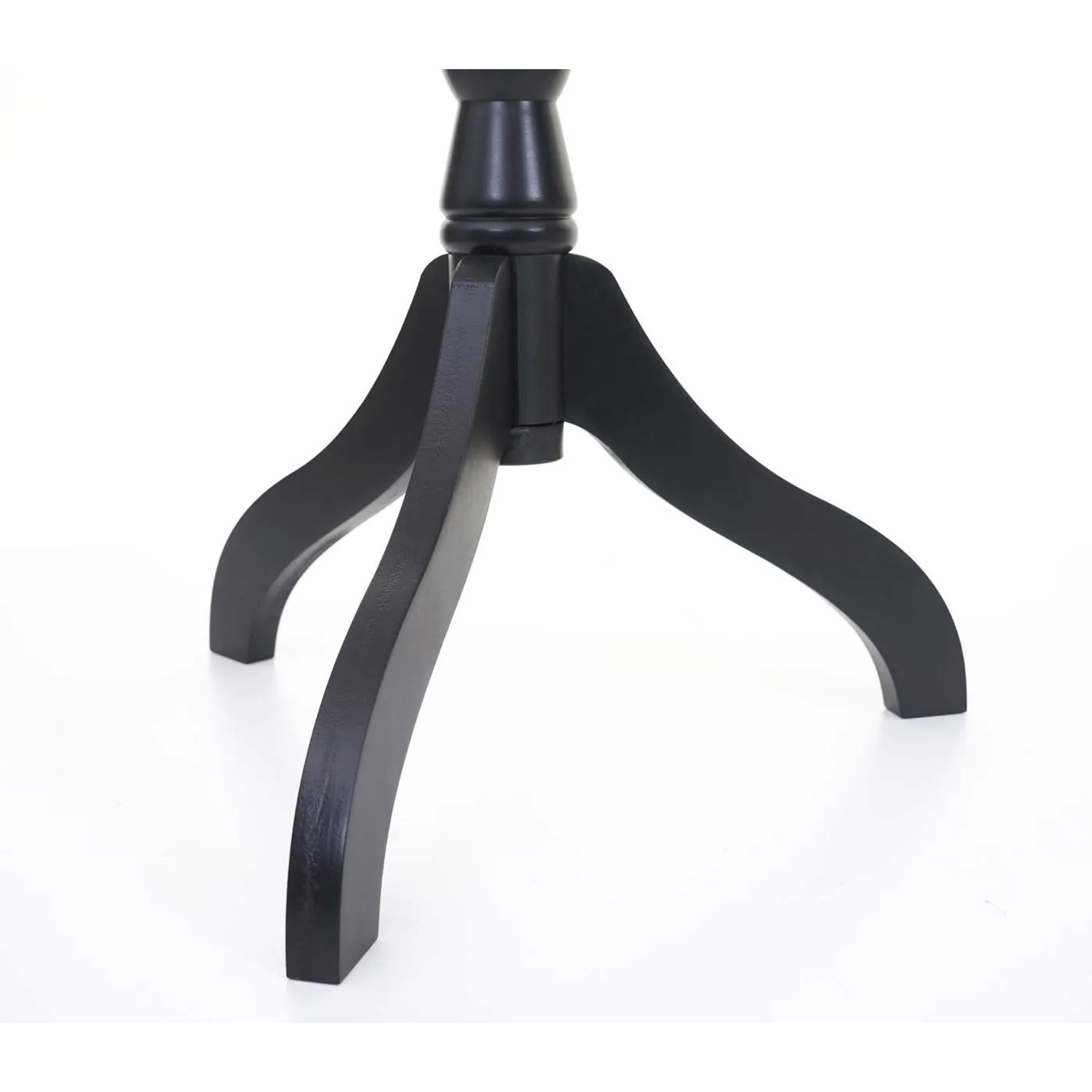 Schwarzer Holzdreibein-Standfuß der Schneiderpuppe T220. Stabiler Fuß aus Kiefernholz für Figuren.