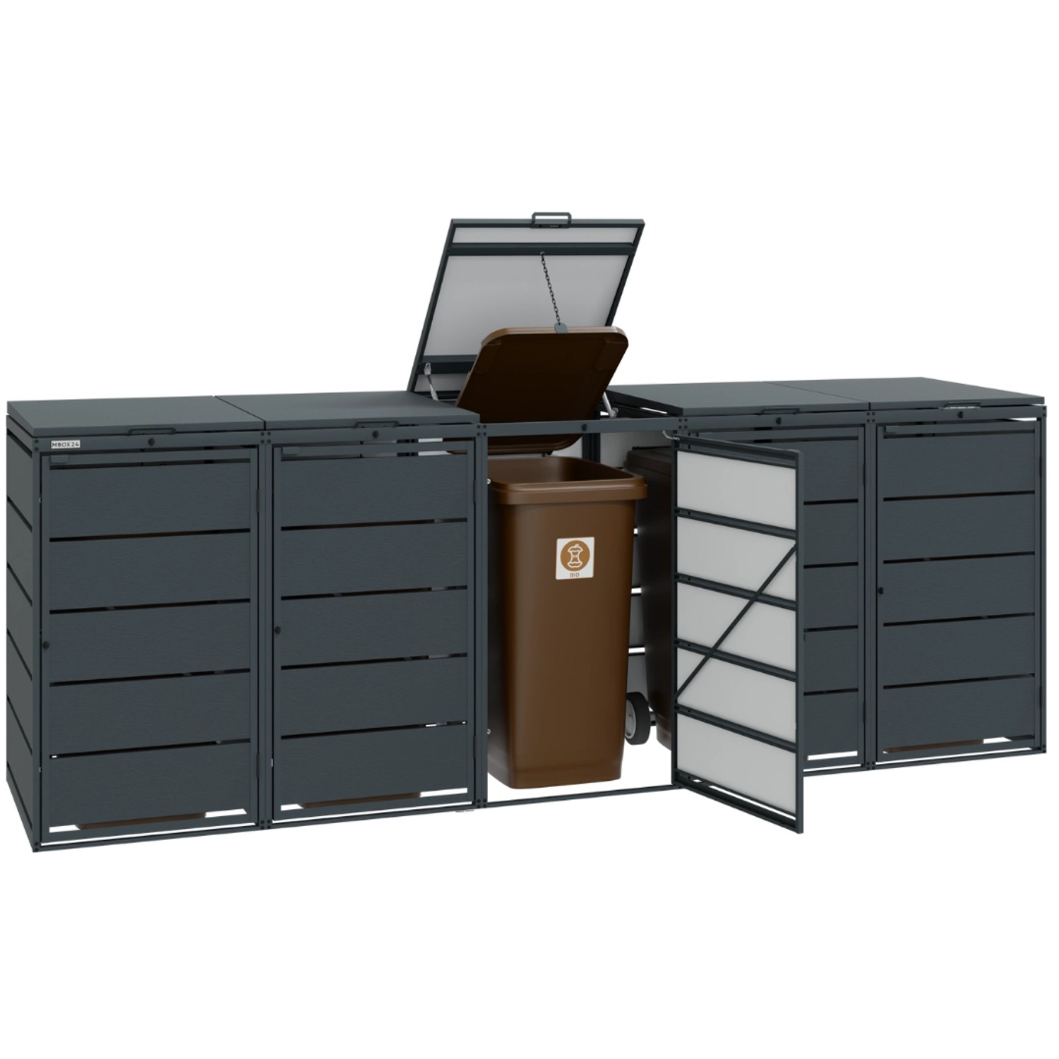 MBOX24 Classic Mülltonnenbox für 5 Mülltonnen (240L) aus Verzinktem Stahl  5er Metall Mülltonnenverkleidung in Anthrazit  Robust & Wetterfest_3
