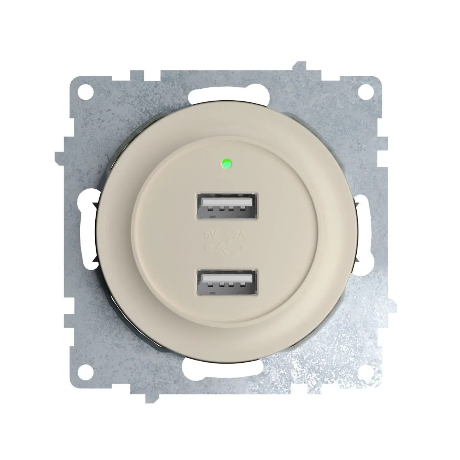 OneKeyElectro USB Unterputz Steckdose mit 2 Anschlüssen 5V 2.1 A mit LED Ladeindikator Beige