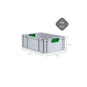 PROREGAL Eurobox Sparset, 5 graue Aufbewahrungsboxen mit grünen Griffen und Deckel, 22x40x60cm.
