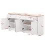 Weißes Sideboard Küchenschrank mit Holzplatte, 3 Schubladen, 4 Türen und verstellbaren Böden. 160x75x37cm.