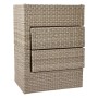 Gestapelte Elemente des 5-teiligen Lounge-Sets Olea aus Polyrattan in Sand.