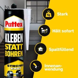 Pattex Kleben statt Bohren Montagekleber, 400g Kartusche, weiß. Starker Baukleber für Innenanwendungen.