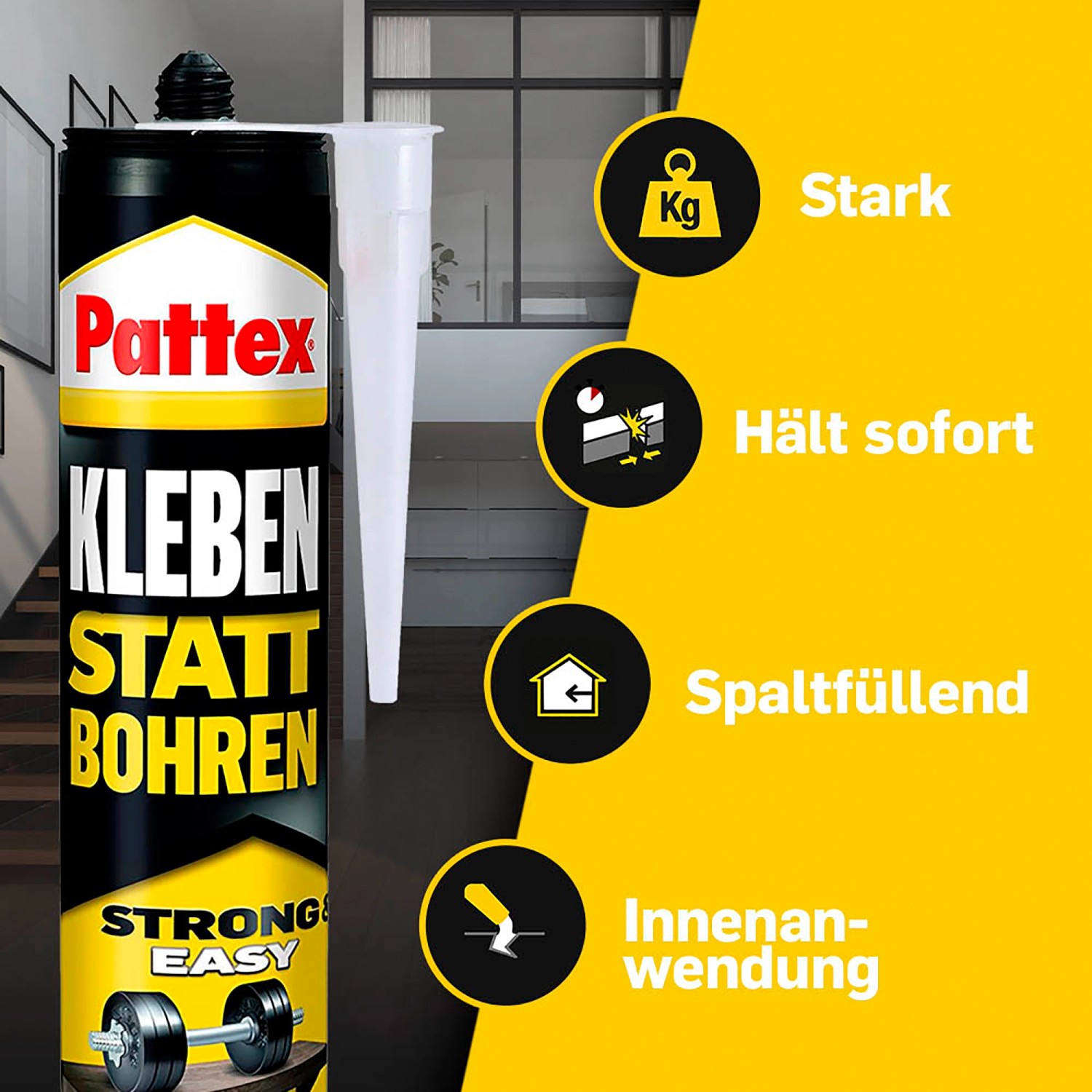 Pattex Kleben statt Bohren Montagekleber, 400g Kartusche, weiß. Starker Baukleber für Innenanwendungen.