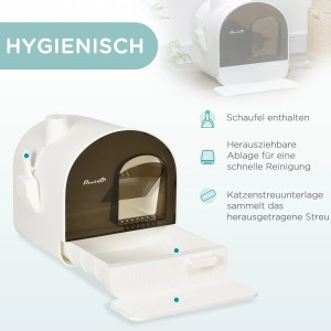 PawHut Katzentoilette mit Haube, Schublade und Schaufel. Hygienisch und leicht zu reinigen.