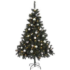 Geschmückter, künstlicher Weihnachtsbaum Fynn LED mit silber-mintgrünen Kugeln, 185cm hoch.