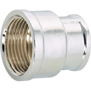 Verchromte Gewinde-Reduziermuffe aus Messing, 18,6 mm auf 24,1 mm, für Sanitär- und Heizungsinstallation.